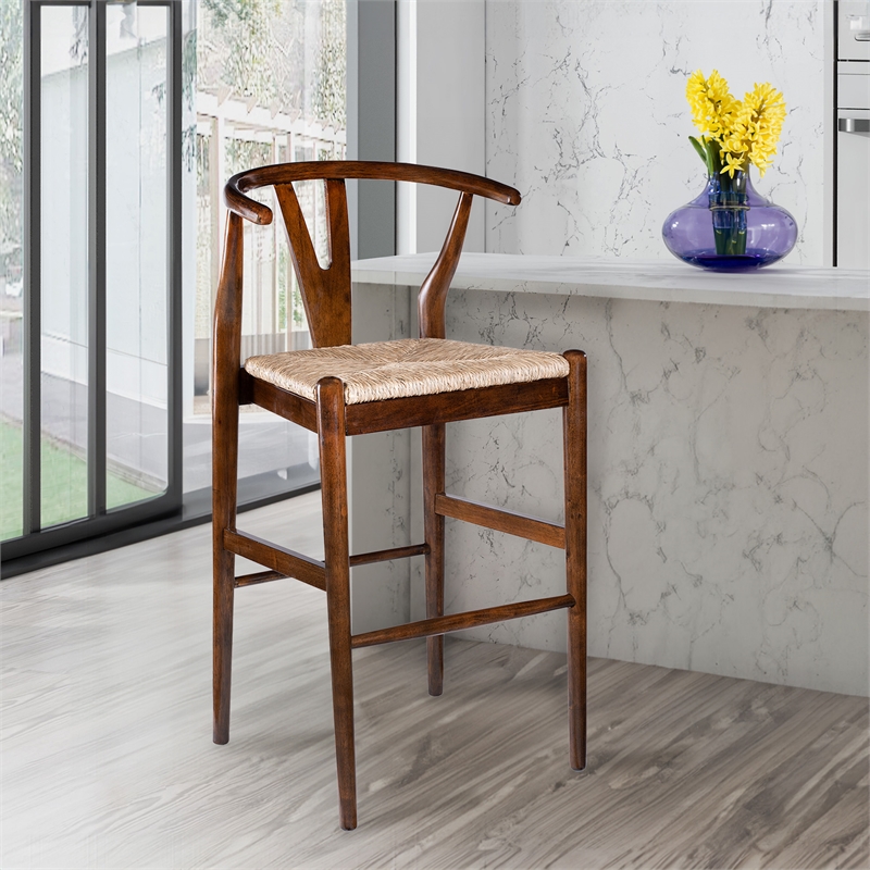 Boraam Wishbone Bar Height Kitchen Bar Stool - Cappuccino Finish