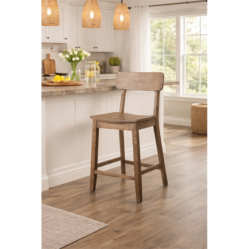Boraam Torino Wood Counter Stool - Barnwood Wire-Brush