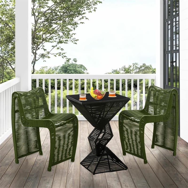 Lorenzo Iron Rope 3pc Pub Set - Olive Green Finish