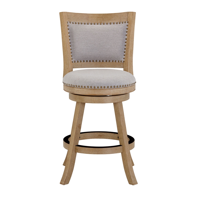 Boraam Melrose Grey Fabric Swivel Counter Stool - Driftwood Wire-Brush Finish