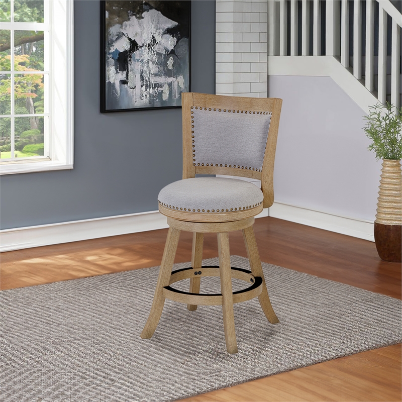Boraam Melrose Grey Fabric Swivel Counter Stool - Driftwood Wire-Brush Finish
