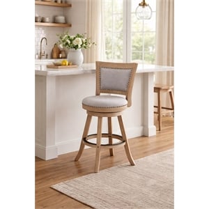 Boraam Melrose Grey Fabric Swivel Counter Stool - Driftwood Wire-Brush Finish