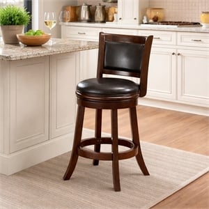 Augusta Swivel Wood Counter Stool - Cappuccino/Dark Brown Faux Leather