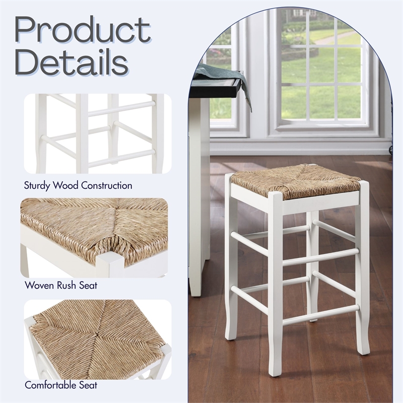 Boraam Wood Square Rush Backless Counter Stool - Cream Finish