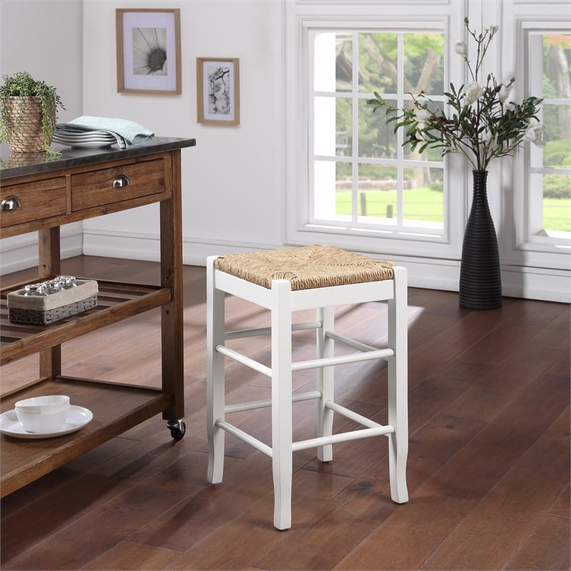 Boraam Wood Square Rush Backless Counter Stool - Cream Finish
