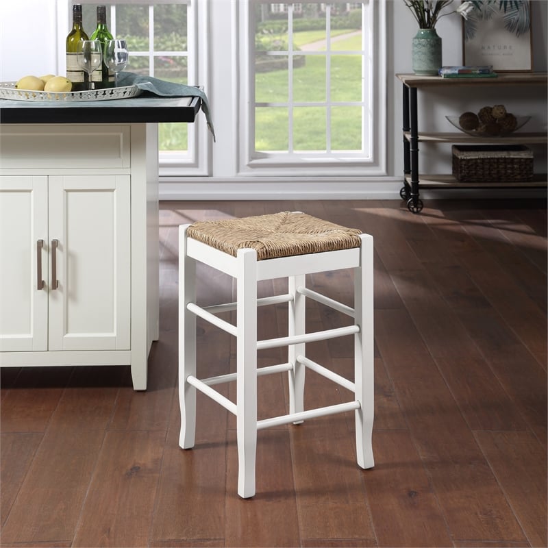 Boraam Wood Square Rush Backless Counter Stool - Cream Finish