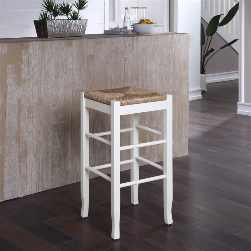 Boraam Wood Square Rush Backless Bar Stool in Cream Finish