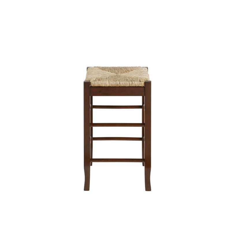 Boraam Wood Square Rush Backless Counter Stool in Cappuccino Finish