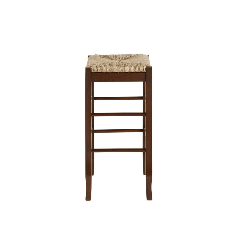 Boraam Wood Square Rush Backless Bar Stool in Cappuccino Finish