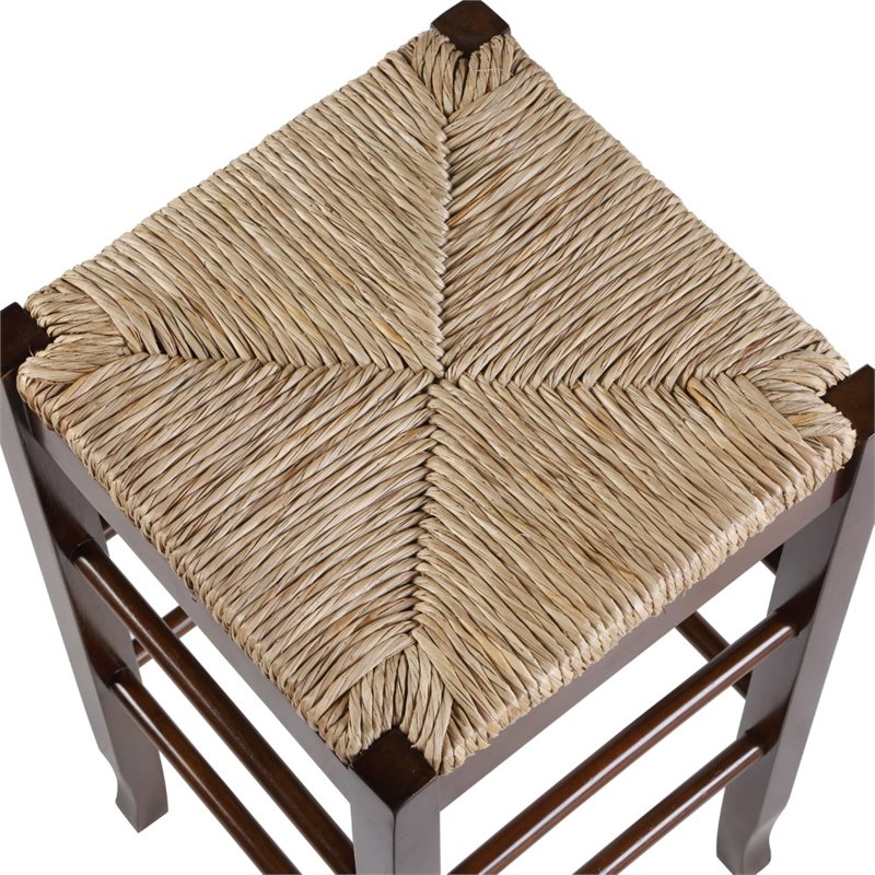 Boraam Wood Square Rush Backless Bar Stool in Cappuccino Finish
