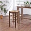 Boraam Wood Square Rush Backless Bar Stool in Cappuccino Finish