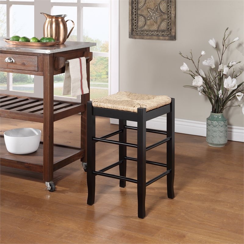 Boraam Wood Square Rush Backless Counter Stool in Black finish