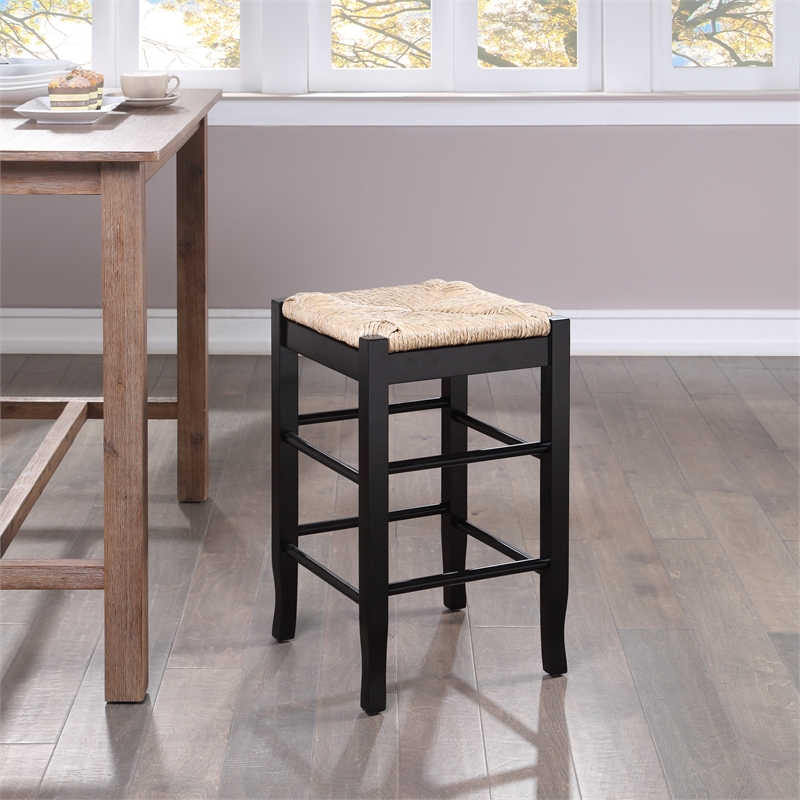 Boraam Wood Square Rush Backless Counter Stool in Black finish