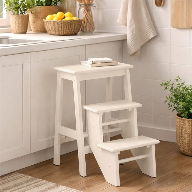 Boraam Wood Niko 24.5 in Folding Step Stool in Cream Finish
