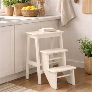 Boraam Wood Niko 24.5 in Folding Step Stool in Cream Finish