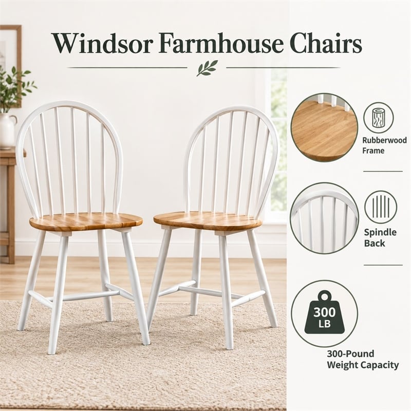Boraam Farmhouse Dining Chair in Cream and Natural (Set of Two)