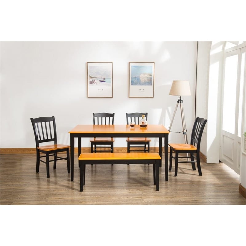 Boraam Wood 6 Piece Shaker Dining Set in Black and Oak Finish