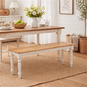 Boraam Farmhouse Wood Dining Bench in Cream and Natural