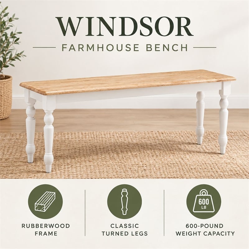 Boraam Farmhouse Wood Dining Bench in Cream and Natural