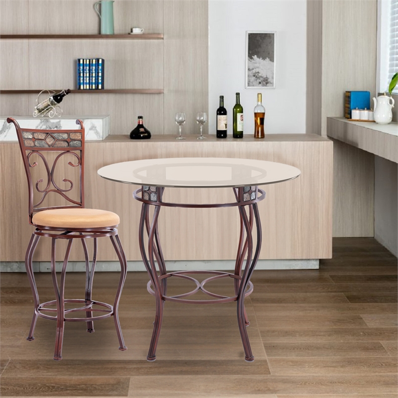 Boraam Beau Round Counter Height Pub Table in Brown Finish