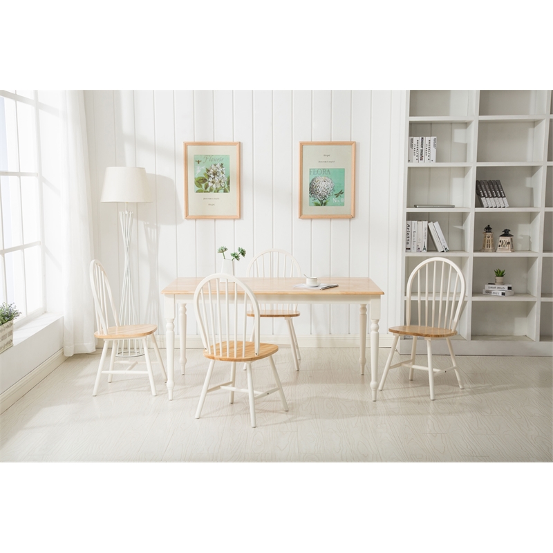 Boraam Windsor Farmhouse 5 Piece Dining Set in White and Natural