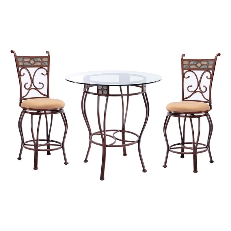 Boraam Metal Beau Counter Height 3 Piece Pub Set Brown Finish