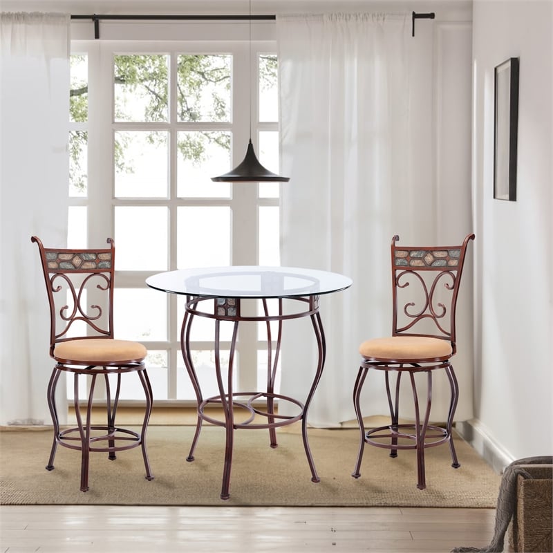 Boraam Metal Beau Counter Height 3 Piece Pub Set Brown Finish