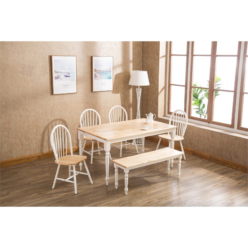 Boraam Wood Windsor Farmhouse 6 Piece Dining Set in Cream and Natural Finish
