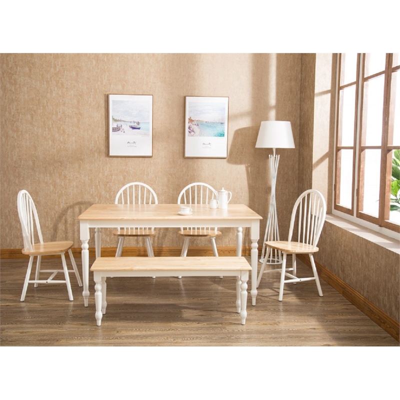 Boraam Wood Windsor Farmhouse 6 Piece Dining Set in Cream and Natural Finish