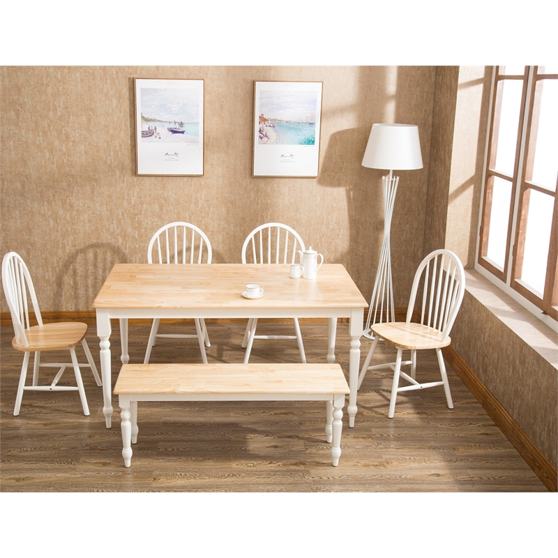 Boraam Wood Windsor Farmhouse 6 Piece Dining Set in Cream and Natural Finish