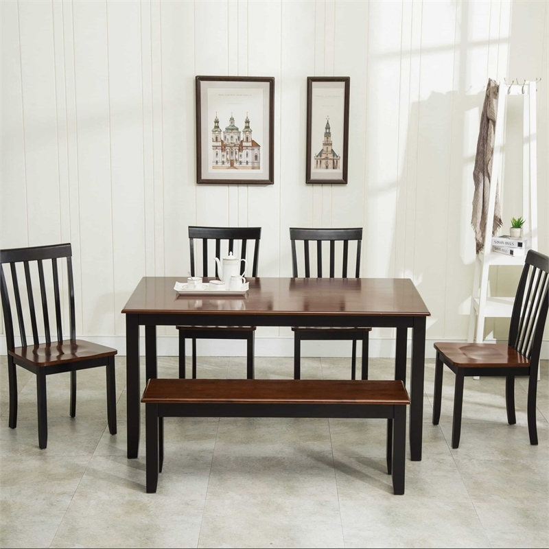 Boraam Wood Bloomington 6 Piece Dining Set in Black/Cherry Finish