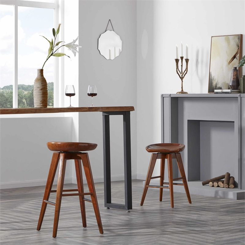 Boraam Wood Bali Counter Height Swivel Counter Stool in Walnut Finish