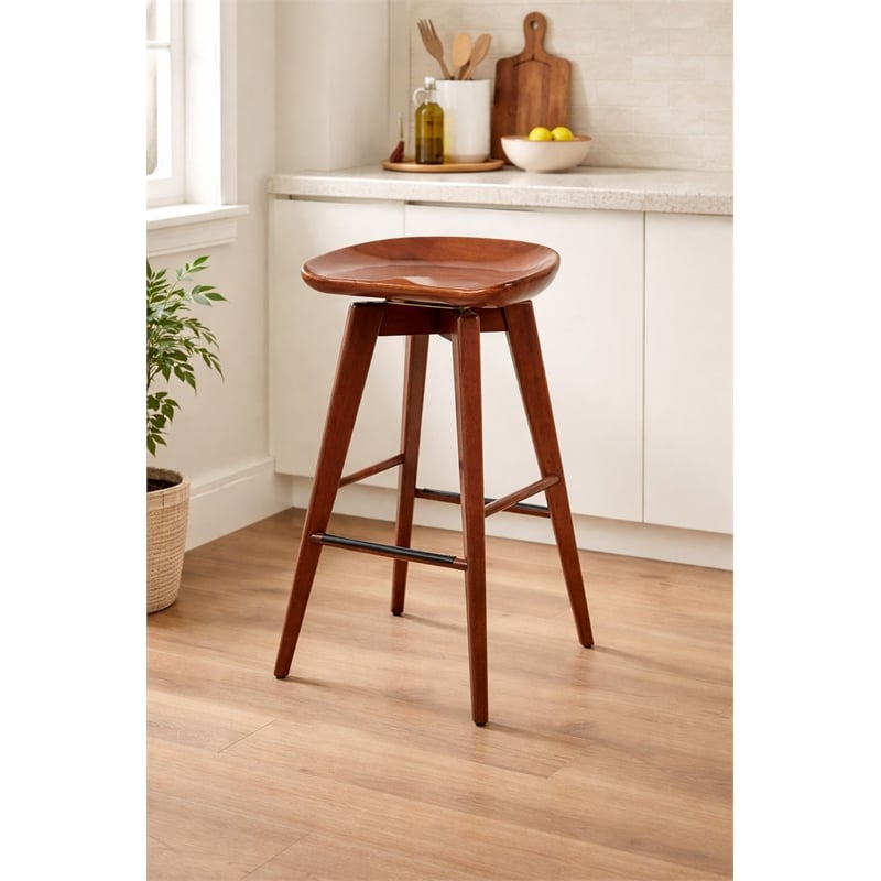 Boraam Wood Bali Bar Height Swivel Bar Stool in Walnut Finish