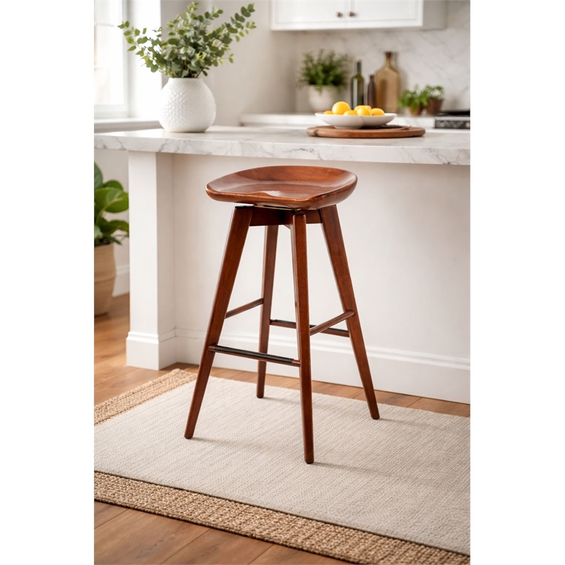 Boraam Wood Bali Bar Height Swivel Bar Stool in Walnut Finish