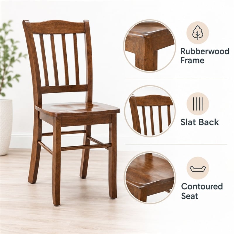 Boraam Wood Shaker Dining Chair in Walnut Finish (Set of 2)