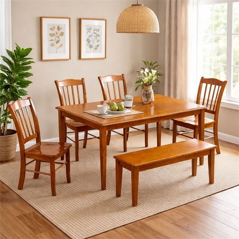 Boraam Wood 6 Piece Shaker Dining Set in Walnut Finish