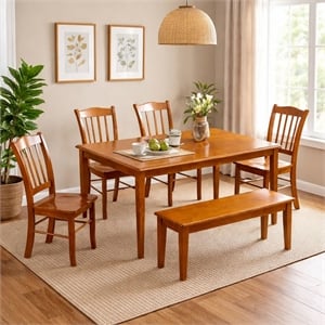 Boraam Wood 6 Piece Shaker Dining Set in Walnut Finish