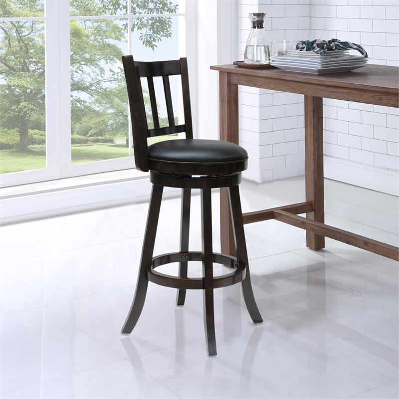 Boraam Wood Bloomington Bar Height Swivel Bar Stool in Cappuccino Finish
