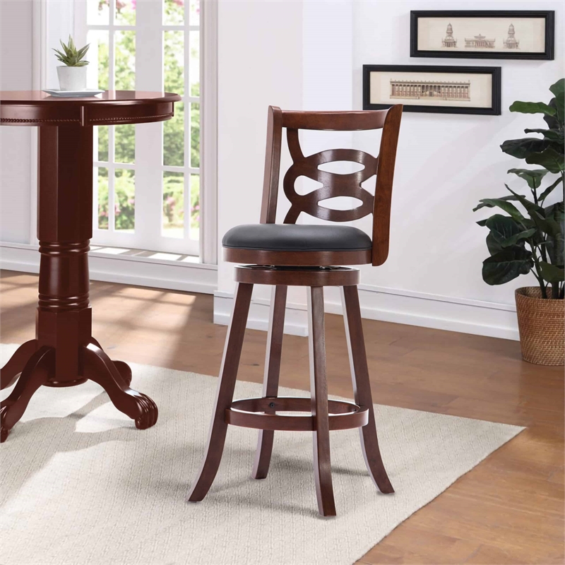 Boraam Wood Siena Bar Height Swivel Bar Stool in Cherry Finish