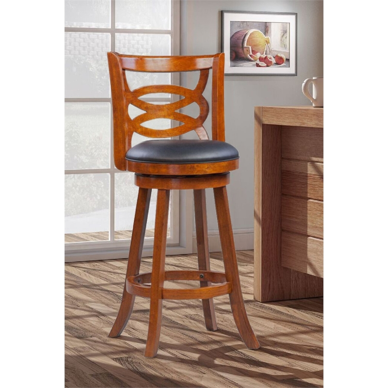 Boraam Wood Siena Bar Height Swivel Bar Stool in Walnut Finish