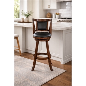 Boraam Wood Avianna Bar Height Faux Leather Swivel Stool in Cappuccino Finish