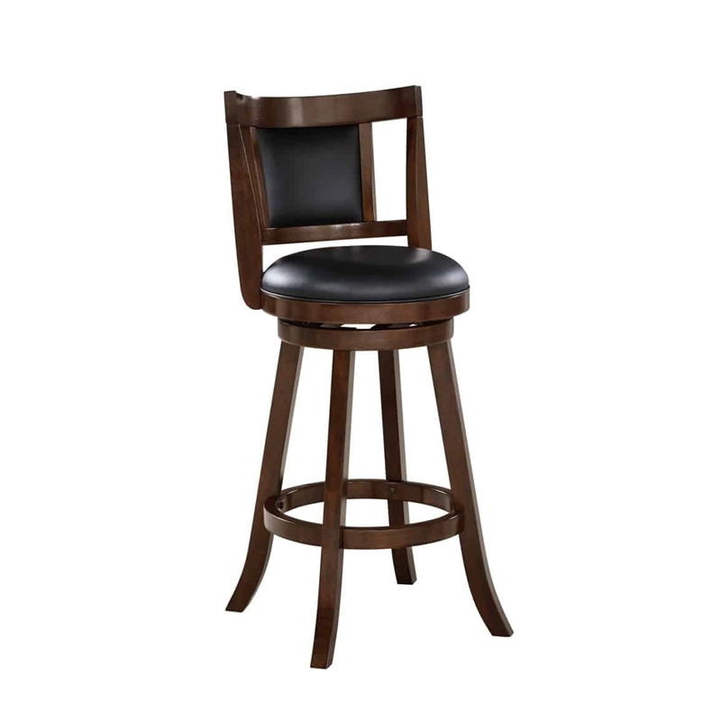 Boraam Wood Avianna Bar Height Faux Leather Swivel Stool in Cappuccino Finish