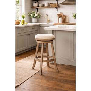 Boraam Wood Fenton Bar Stool in Driftwood Wire-Brush and Ivory Finish