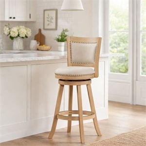 Boraam Wood Melrose Bar Stool in Driftwood Cream Wire-Brush and Ivory Finish