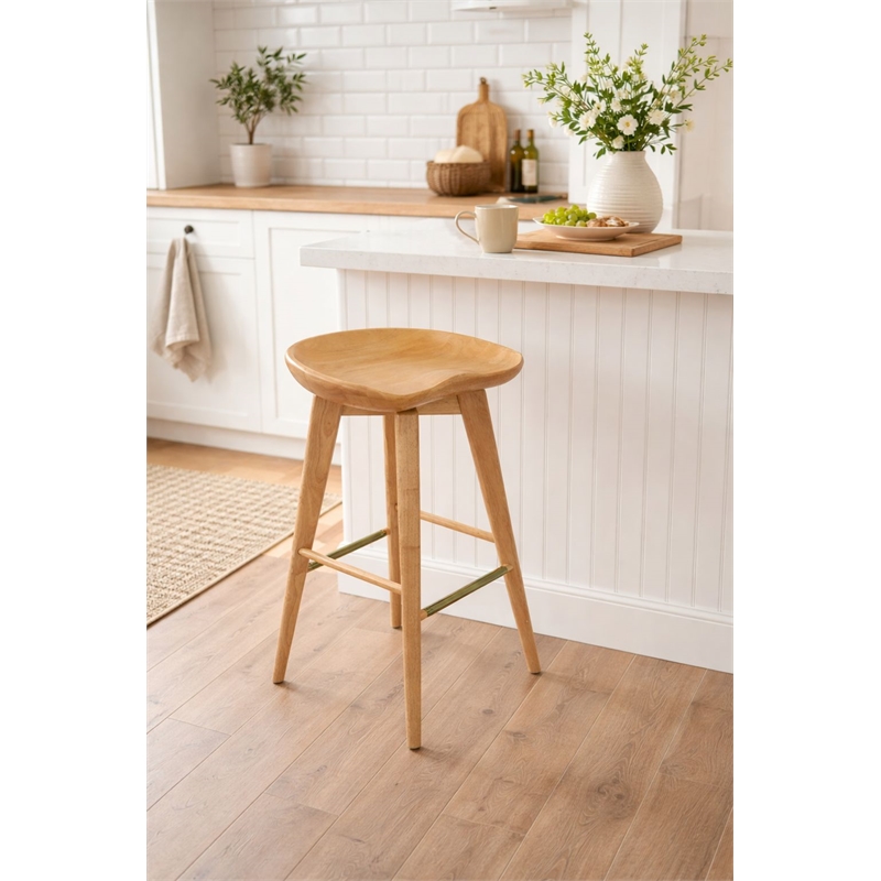 BoraamWood Bali Backless Bar Height Swivel Stool in Natural Finish