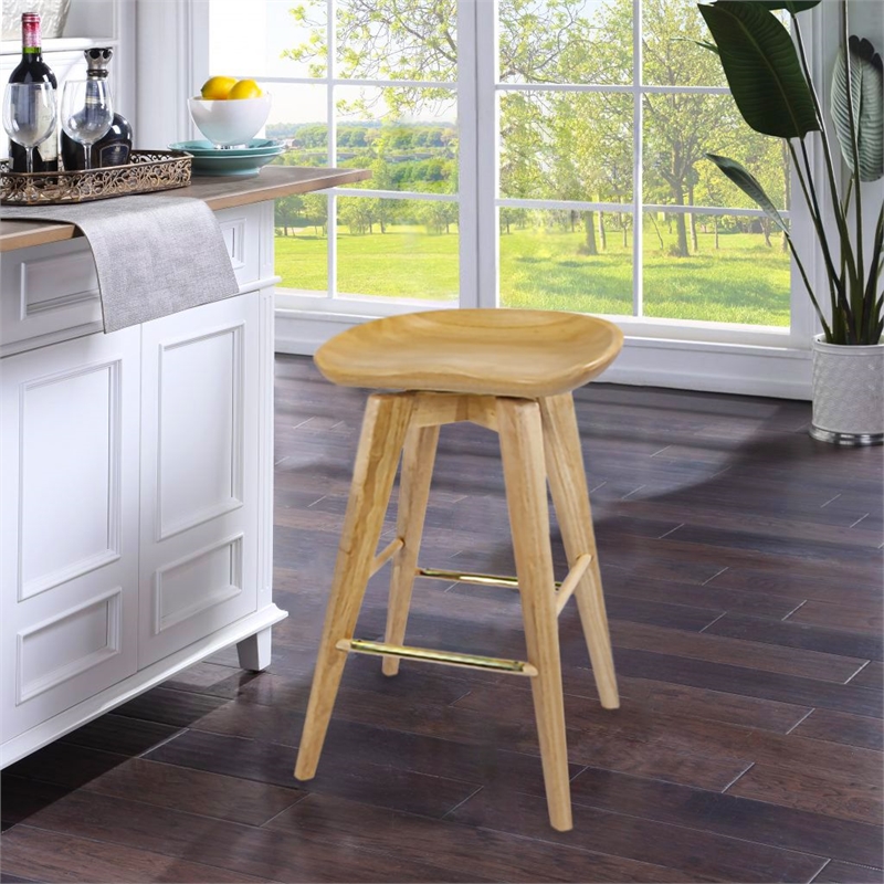 BoraamWood Bali Backless Bar Height Swivel Stool in Natural Finish
