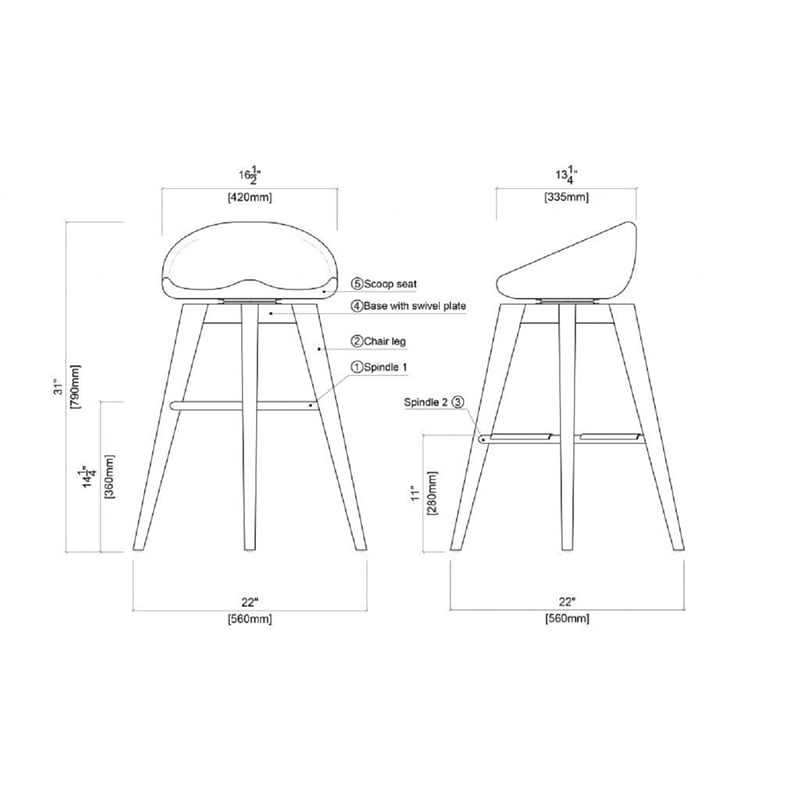 BoraamWood Bali Backless Bar Height Swivel Stool in Natural Finish