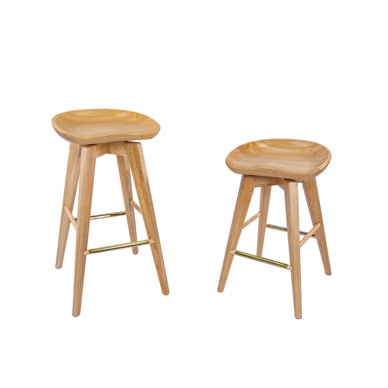 BoraamWood Bali Backless Bar Height Swivel Stool in Natural Finish