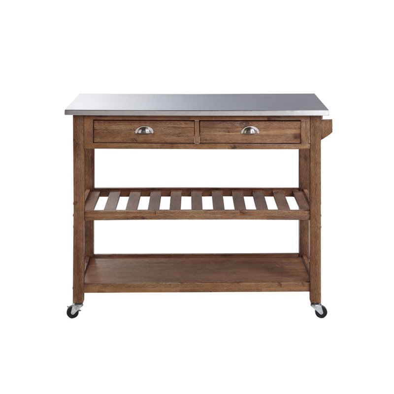 Boraam Sonoma Kitchen Cart with Stainless Steel Top in Barnwood Wire-Brush