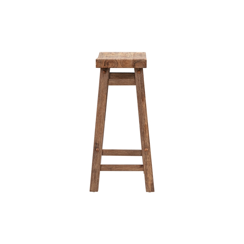 Boraam Wood Sonoma Saddle Counter Stool in Barnwood Wire-Brush Brown Finish